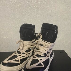 Rick Owens Black and Cream High-Top Sneakers